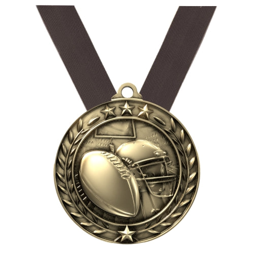 Football Wreath Medal | Engraved Gold Football Medal - 2.75 Inch Wide Decade Awards