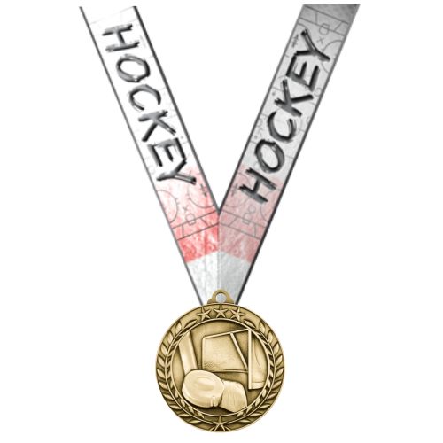Hockey Wreath Medal- Gold, Silver or Bronze | Engraved Hockey Medallion - 2.75 Inch Wide Decade Awards