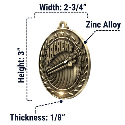 Archery Wreath Medal | Engraved Gold Archery Medal - 2.75 Inch Wide Decade Awards