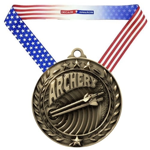 Archery Wreath Medal | Engraved Gold Archery Medal - 2.75 Inch Wide Decade Awards