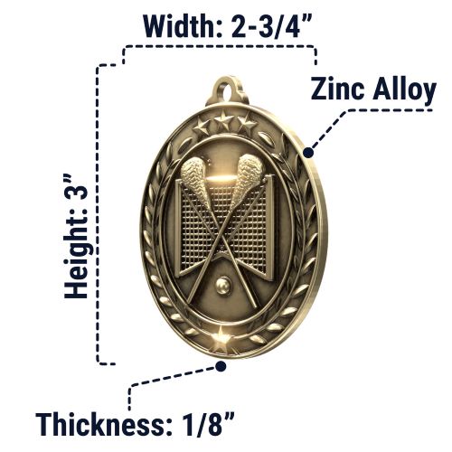 La Crosse Medal, Wreath - Gold | Engraved Gold Lacrosse Medal - 2.75 Inch Wide Decade Awards