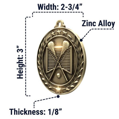 La Crosse Medal, Wreath - Gold | Engraved Gold Lacrosse Medal - 2.75 Inch Wide Decade Awards