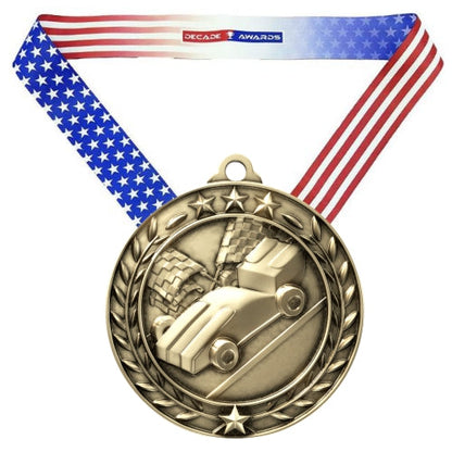 Racing Wreath Medal, Gold | Engraved Gold Racing Medal - 2.75 Inch Wide Decade Awards