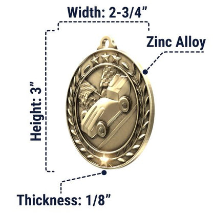 Racing Wreath Medal, Gold | Engraved Gold Racing Medal - 2.75 Inch Wide Decade Awards