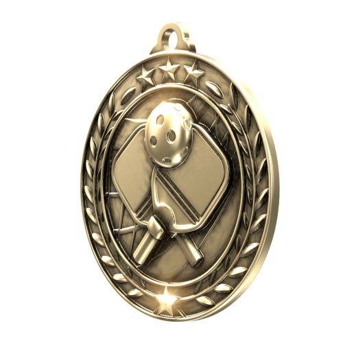 Custom engraved Wreath Pickleball Medal in gold silver or bronze with free neck ribbon and free engraving – 2.75 inch pickleball tournament and league award by Decade Awards