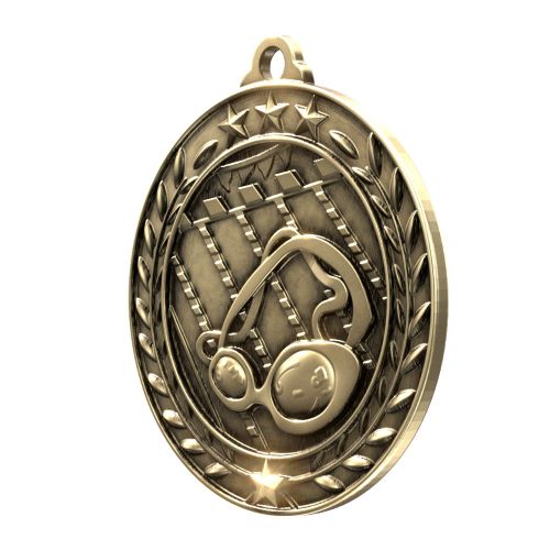 Swimming Wreath Medal, Gold | Engraved Gold Swimming Medal - 2.75 Inch Wide Decade Awards