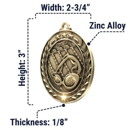 Swimming Wreath Medal, Gold | Engraved Gold Swimming Medal - 2.75 Inch Wide Decade Awards