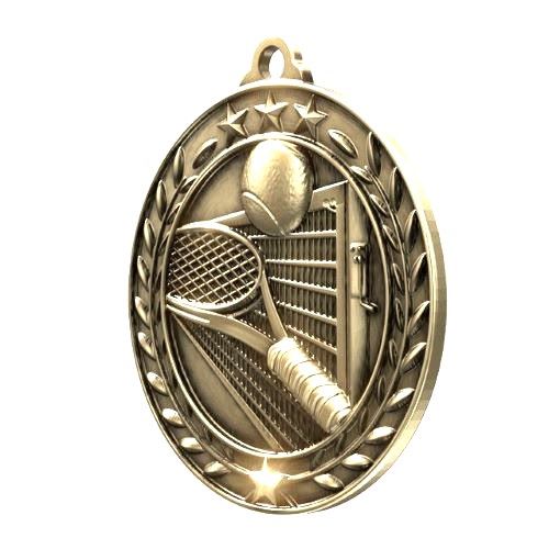 Personalized Tennis Medal in Gold Silver or Bronze with Ribbon and Custom Engraving by Decade Awards