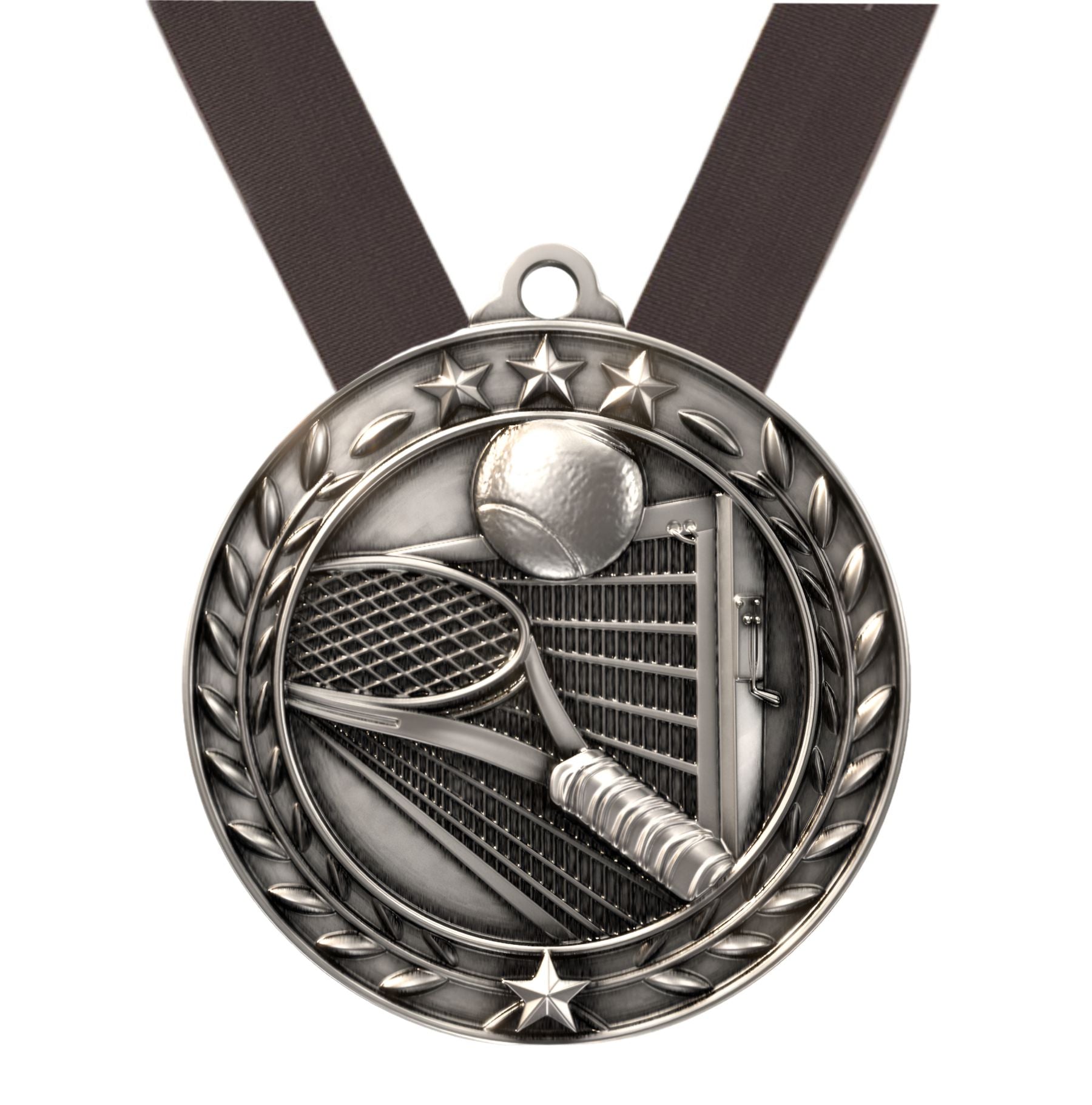 Personalized Tennis Medal in Gold Silver or Bronze with Ribbon and Custom Engraving by Decade Awards