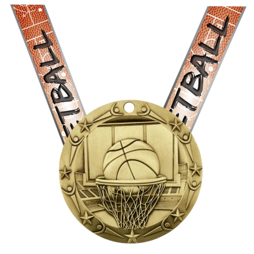 World Class Basketball Medal - Gold, Silver or Bronze | Engraved Basketball Medal - 3 Inch Wide Decade Awards