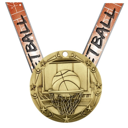 World Class Basketball Medal - Gold, Silver or Bronze | Engraved Basketball Medal - 3 Inch Wide Decade Awards