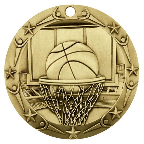 World Class Basketball Medal - Gold, Silver or Bronze | Engraved Basketball Medal - 3 Inch Wide Decade Awards