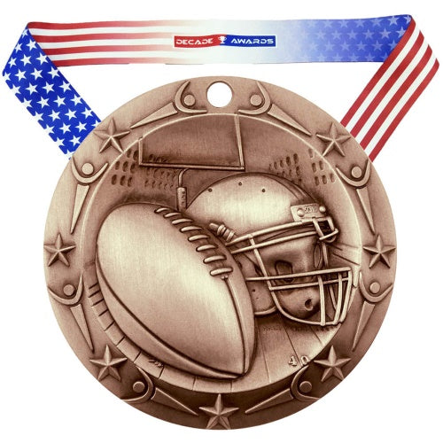 Football World Class Medal - Gold, Silver or Bronze | Engraved Football Medal - 3 Inch Wide Decade Awards