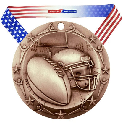 Football World Class Medal - Gold, Silver or Bronze | Engraved Football Medal - 3 Inch Wide Decade Awards