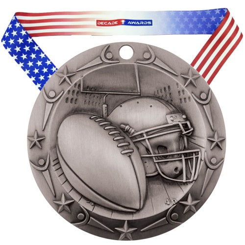 Football World Class Medal - Gold, Silver or Bronze | Engraved Football Medal - 3 Inch Wide Decade Awards