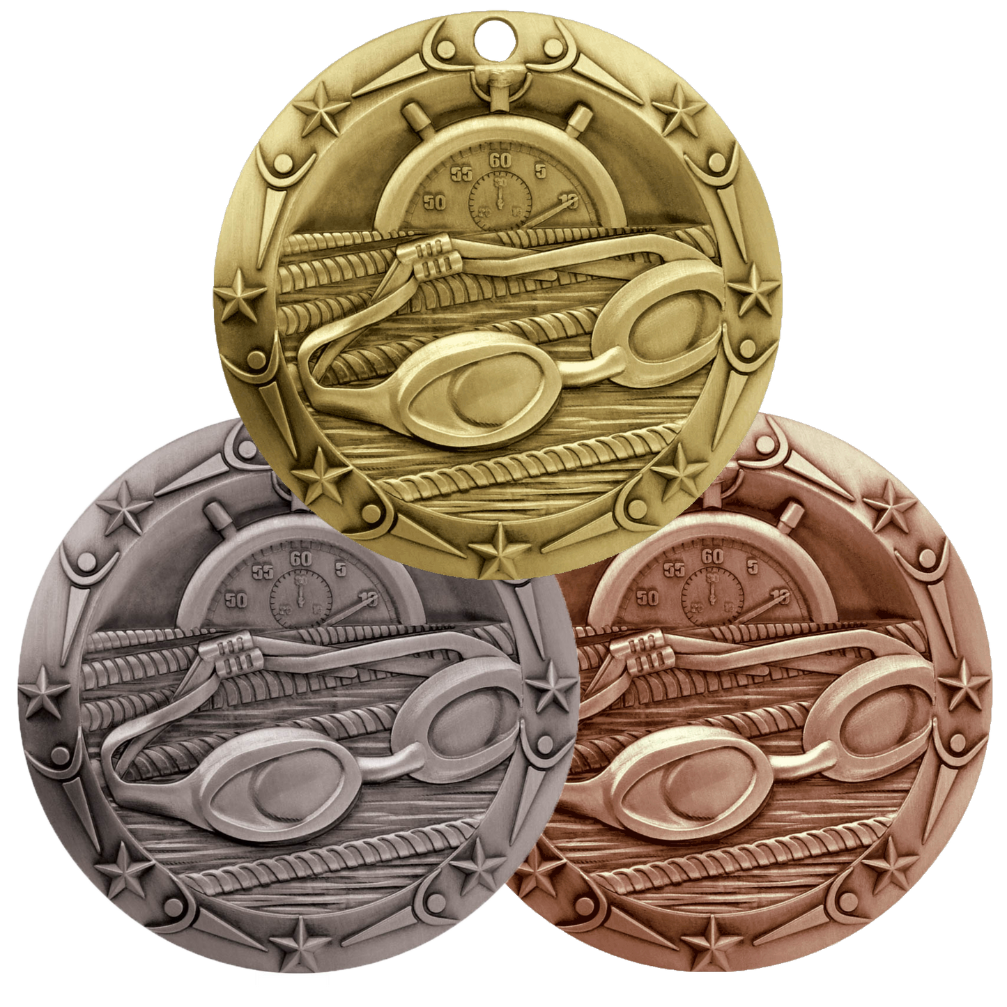 Personalized Swimming Medal with Ribbon | Gold, Silver or Bronze | World Class Medal | 3 Inches Wide