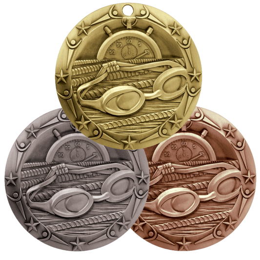 Personalized Swimming Medal with Ribbon | Gold, Silver or Bronze | World Class Medal | 3 Inches Wide