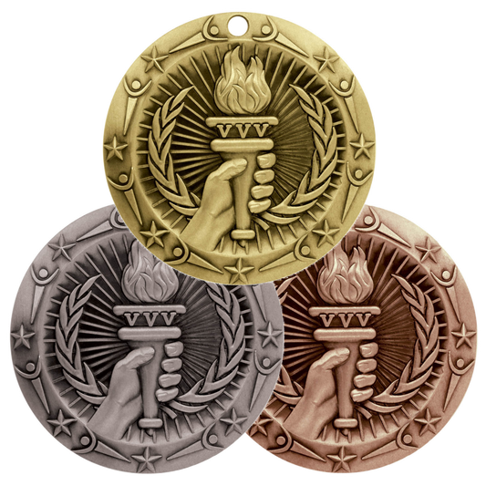 Personalized Victory Medal with Ribbon | Gold, Silver or Bronze | World Class Victory Medal | 3 Inches Wide