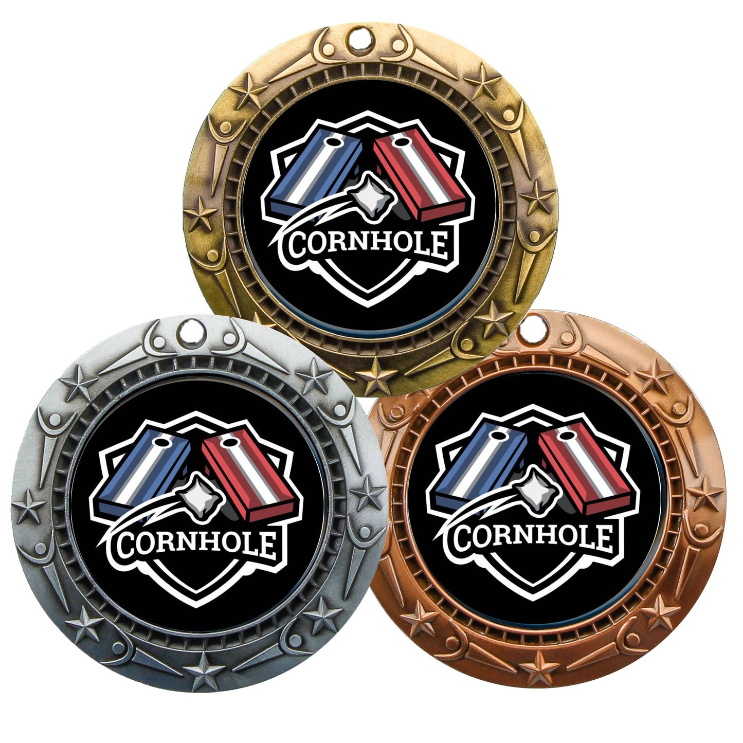 Cornhole World Class Medal - Gold, Silver or Bronze | Engraved Cornhole Medal - 3 Inch Wide