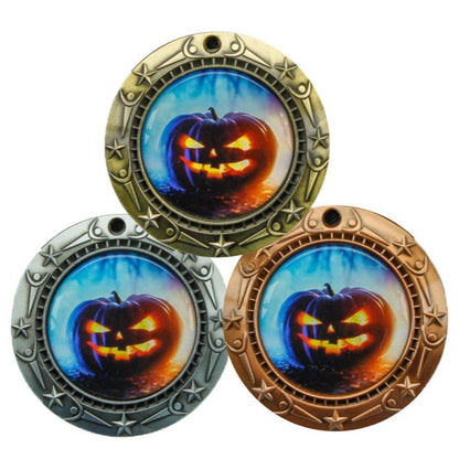 Halloween World Class Medal - Gold, Silver or Bronze | Engraved Pumpkin Medallion - 3 Inch Wide Decade Awards