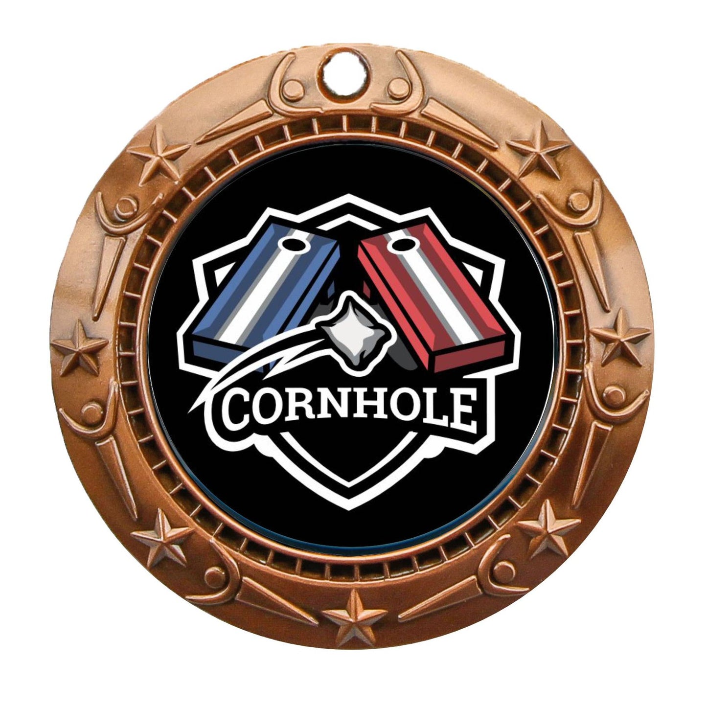 Personalized Cornhole Medal with Ribbon | Gold, Silver or Bronze | World Class Cornhole Medal | 3 Inches Wide