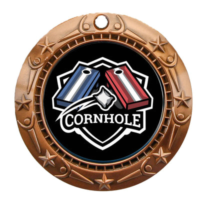 Personalized Cornhole Medal with Ribbon | Gold, Silver or Bronze | World Class Cornhole Medal | 3 Inches Wide