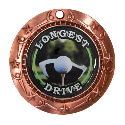Personalized Longest Drive Golf Medal with Ribbon, Gold Silver or Bronze | World Class Medal |3 Inches Wide