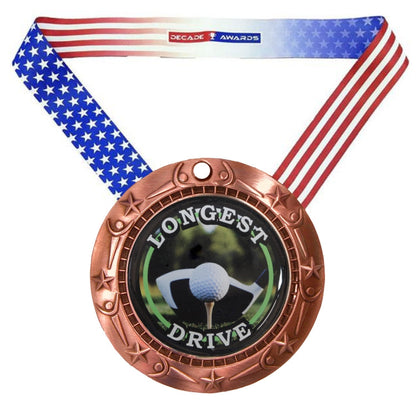 Longest Drive World Class Medal- Gold, Silver or Bronze | Engraved Golf Medal - 3 Inch Wide Decade Awards
- Bronze Longest Drive Medal