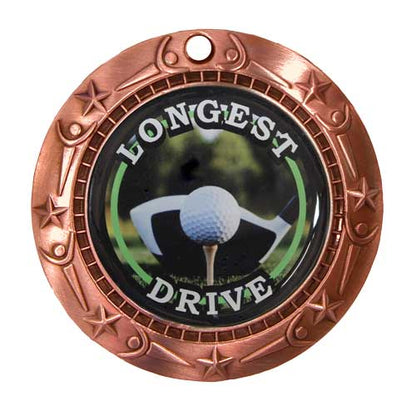 Longest Drive World Class Medal- Gold, Silver or Bronze | Engraved Golf Medal - 3 Inch Wide Decade Awards