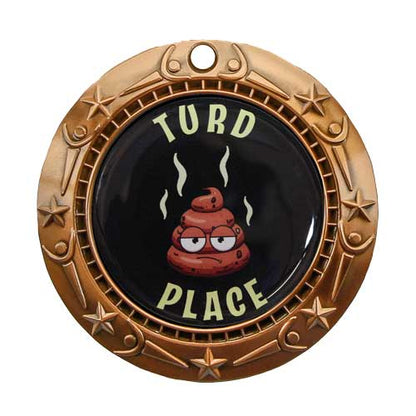 Personalized Turd Place Medal with Ribbon | Gold Silver or Bronze | Award of Shame | Worst of the Worst Award | 3 Inches Wide