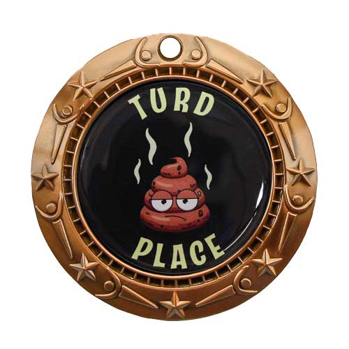 Turd Place World Class Medal - Gold, Silver or Bronze | Engraved Worst of the Worst Medallion - 3 Inch Wide Decade Awards