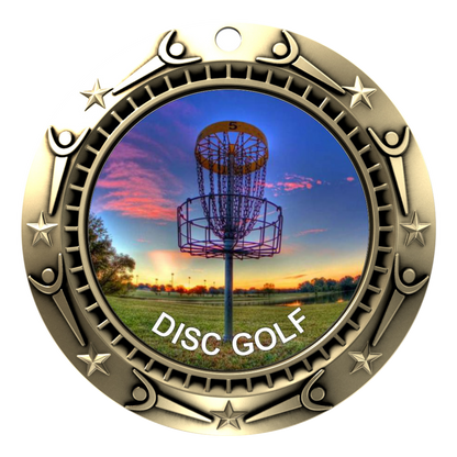 Personalized Disc Golf Medal with Ribbon | Gold, Silver or Bronze | World Class Disc Golf Medal | 3 Inches Wide
