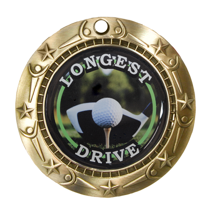 Personalized Longest Drive Golf Medal with Ribbon, Gold Silver or Bronze | World Class Medal |3 Inches Wide