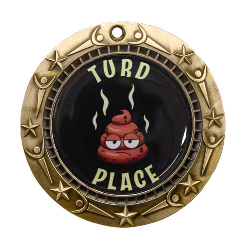 Turd Place World Class Medal - Gold, Silver or Bronze | Engraved Worst of the Worst Medallion - 3 Inch Wide Decade Awards