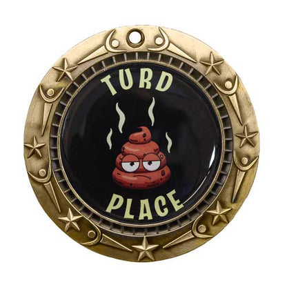 Turd Place World Class Medal - Gold, Silver or Bronze | Engraved Worst of the Worst Medallion - 3 Inch Wide Decade Awards
