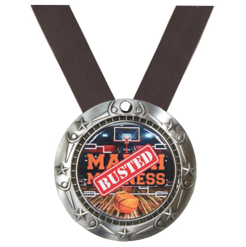 Engraved Busted Bracket Basketball Medal with Ribbon in Gold Silver or Bronze – Free Custom Engraving March Sadness Award 3 Inch – Decade Awards