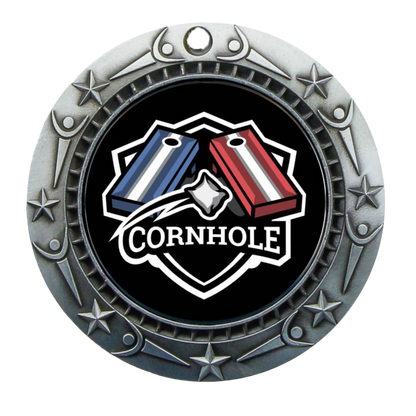 Personalized Cornhole Medal with Ribbon | Gold, Silver or Bronze | World Class Cornhole Medal | 3 Inches Wide