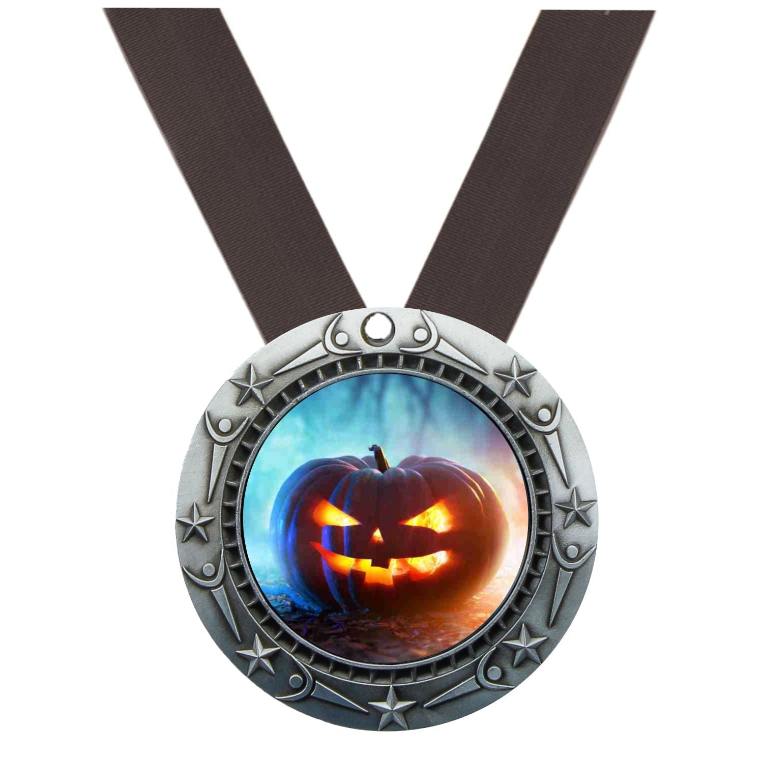 Halloween World Class Medal - Gold, Silver or Bronze | Engraved Pumpkin Medallion - 3 Inch Wide Decade Awards
- Silver Halloween Medal