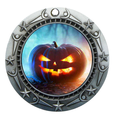 Halloween World Class Medal - Gold, Silver or Bronze | Engraved Pumpkin Medallion - 3 Inch Wide Decade Awards
- Silver Halloween Medal