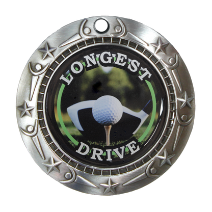 Personalized Longest Drive Golf Medal with Ribbon, Gold Silver or Bronze | World Class Medal |3 Inches Wide