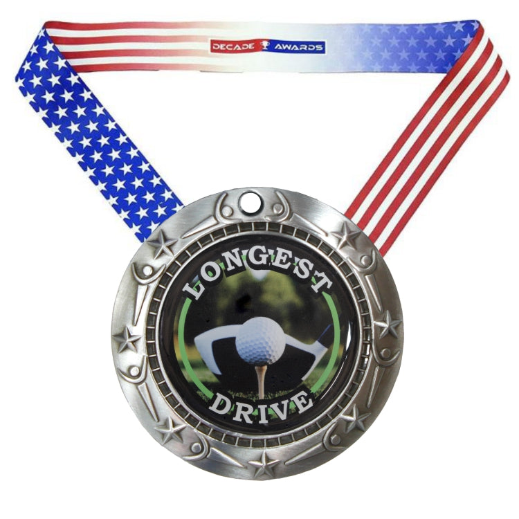 Longest Drive World Class Medal- Gold, Silver or Bronze | Engraved Golf Medal - 3 Inch Wide Decade Awards
- So;verLongest Drive Medal
