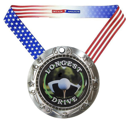 Longest Drive World Class Medal- Gold, Silver or Bronze | Engraved Golf Medal - 3 Inch Wide Decade Awards
- So;verLongest Drive Medal