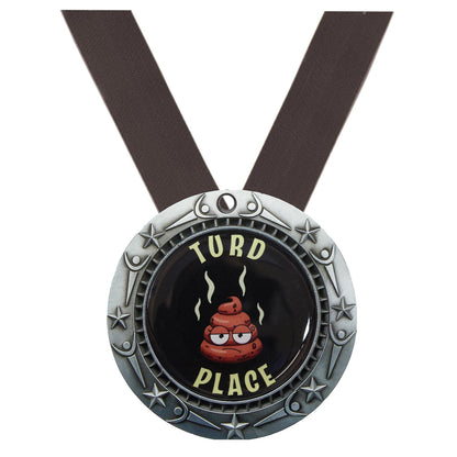 Turd Place World Class Medal - Gold, Silver or Bronze | Engraved Worst of the Worst Medallion - 3 Inch Wide Decade Awards
- Turd Place Silver Medal