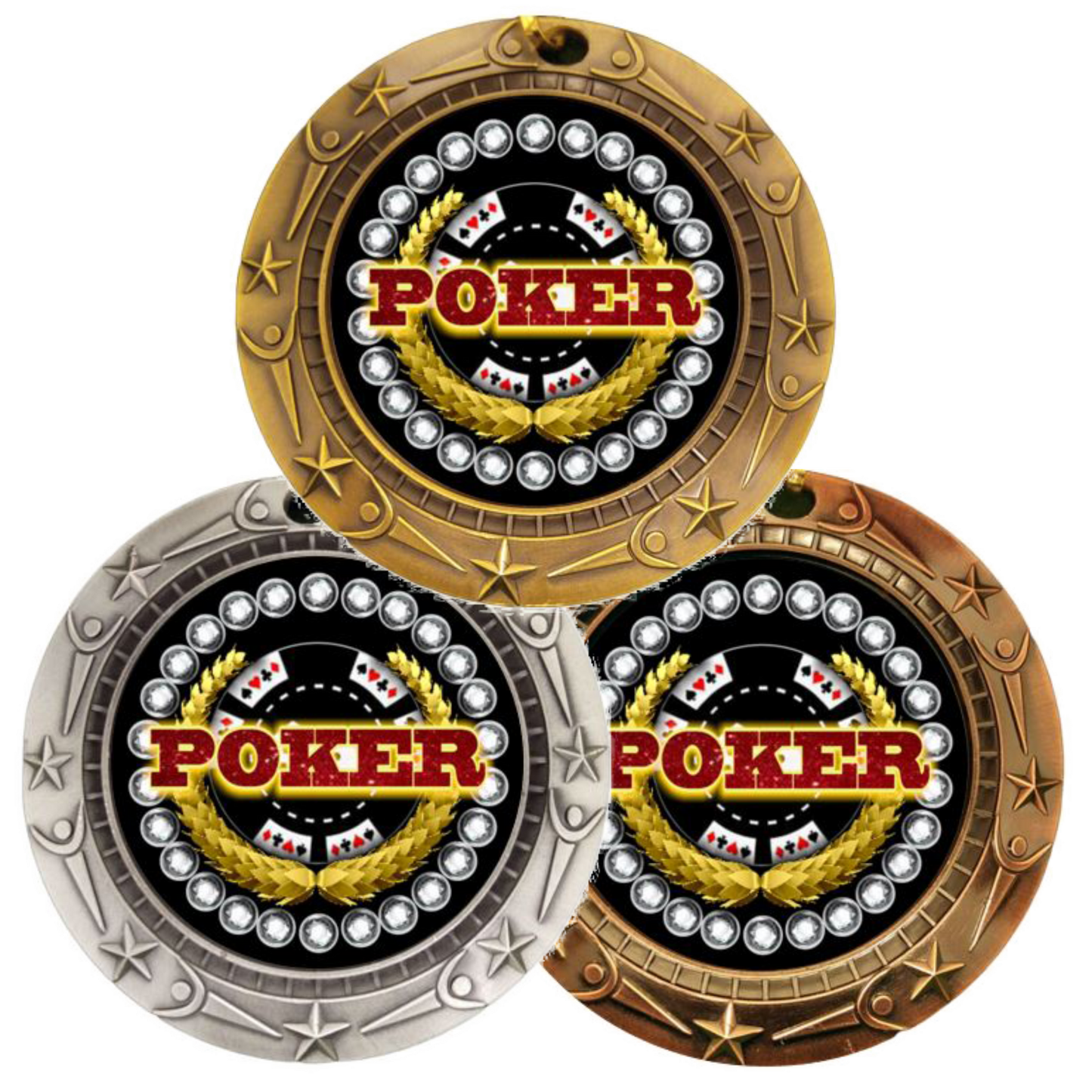 Personalized Poker Medal with Ribbon | Gold, Silver or Bronze | World Class Medal | 3 Inches Wide