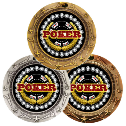 Personalized Poker Medal with Ribbon | Gold, Silver or Bronze | World Class Medal | 3 Inches Wide