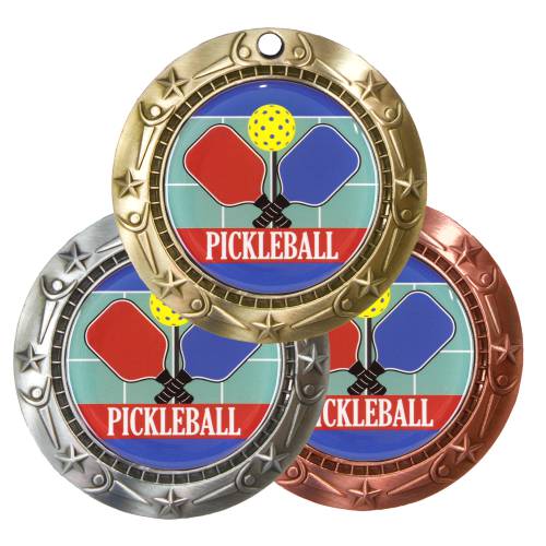Pickle Ball Fusion Medal- Gold, Silver or Bronze | Engraved Pickleball Medallion - 3 Inch Wide Decade Awards