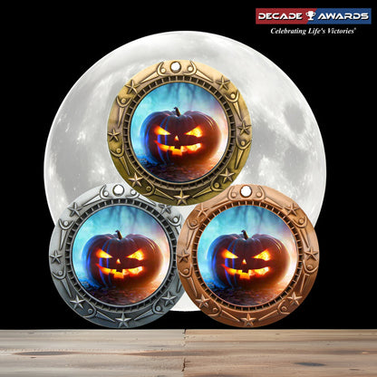 Halloween World Class Medal - Gold, Silver or Bronze | Engraved Pumpkin Medallion - 3 Inch Wide Decade Awards