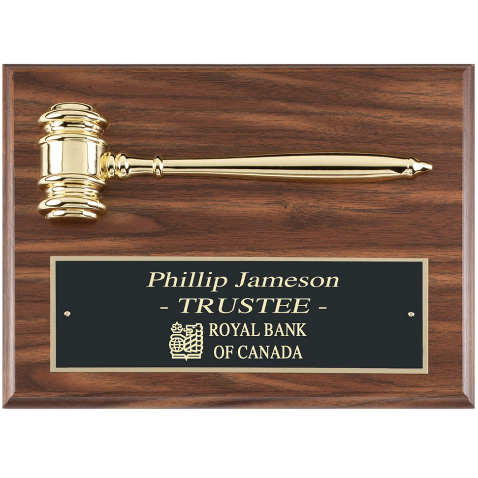 Gold Finish Gavel | Walnut Finish Plaque | Distinguished Service Award | Personalized Gavel Plaque | 9x12