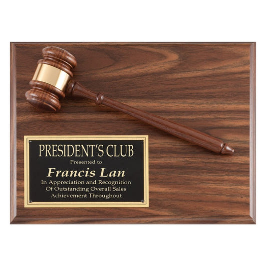 Gavel Plaque, Walnut Finish with Achievement Plate - 9 x 12