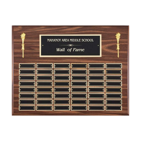 Perpetual Plaque | Walnut Finish | 48 Black Brass Plates | 20x16